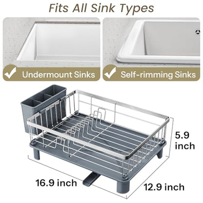 SNTD Dish Drying Rack for Small Kitchen Counter, 12.9" W x 16.9" L, Silver - color: Silver, size: 12.9" W x 16.9" L