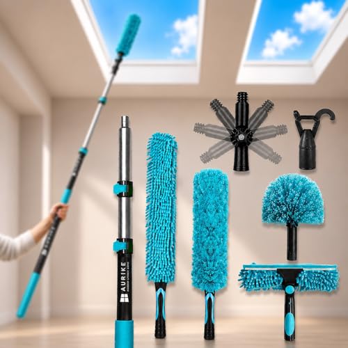 High Ceiling Duster Kit with 5-24FT Heavy Duty Extension Pole, Reaches Up to 30FT, Includes Microfiber Feather Duster, Cobweb and Ceiling Fan Duster, Window Squeegee Cleaner & Skylight Hook (24FT) - size: 24FT