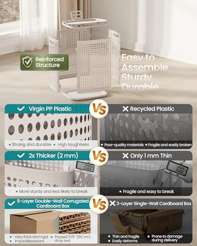 SONGMICS Laundry Hamper with Lid, 75 L Ventilated Basket, Cutout Handles - color: Cappuccino Beige, size: Lid