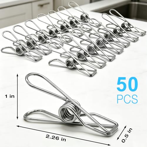 50 Pack Wire Clothes Pins, Stainless Steel Clothespins Metal Clothes Pegs Laundry Pins Heavy Duty for Outdoor Home Kitchen Travel Office - color: Silver-a
