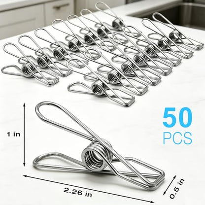 50 Pack Wire Clothes Pins, Stainless Steel Clothespins Metal Clothes Pegs Laundry Pins Heavy Duty for Outdoor Home Kitchen Travel Office - color: Silver-a