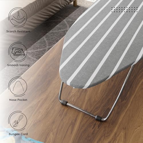 Encasa XO Ironing Board Cover and Pad, Thick Felt 28"x12" - color: Roma Grey Stripes, size: Mini