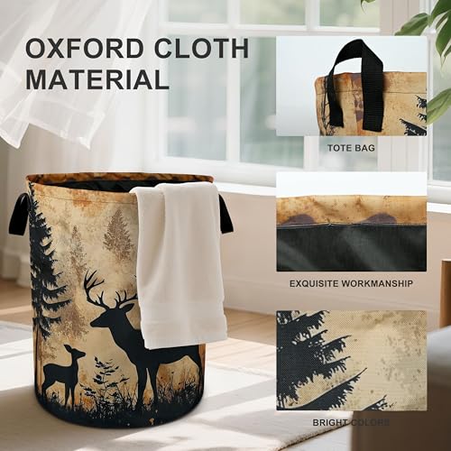 Forest Deer Laundry Basket Laundry Hamper With Handles Collapsible Laundry Baskets Storage Basket For Room Bathroom Bedroom Decor - color: Forest Deer