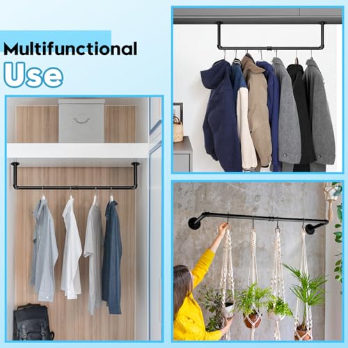 Industrial Pipe Clothes Rack Wall Mounted Clothing Rack Set of 2,38.2 Inches Heavy Duty Iron Garment Rail,Space-Saving Hanging Rod for Laundry Room,Bedroom,Closet Storage - size: 38.2 Inches