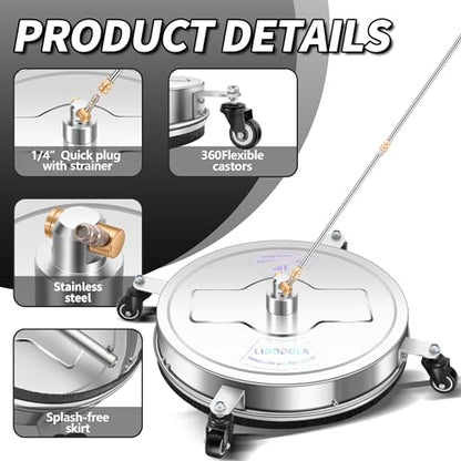 LidoDola 19'' Pressure Washer Surface Cleaner, Power Washer Accessory - size: 19 INCH SILVER