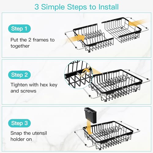 JASIWAY Black Dish Drying Rack Over the Sink with Utensil Holder - color: Black, size: For 12.5"-30"w Sink, Expandable