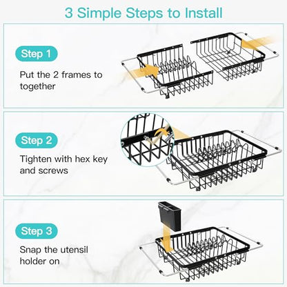 JASIWAY Black Dish Drying Rack Over the Sink with Utensil Holder - color: Black, size: For 12.5"-30"w Sink, Expandable
