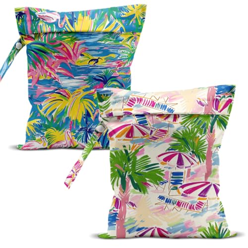 Swimsuit Bag Wet Bags for Travel Reusable Waterproof Dry Bags Diaper Bag Palm Beach Coastal Wet Bag for Swimsuit Towels Beach Gym 10.2×12.6 Inches - color: Palm Beach Coastal