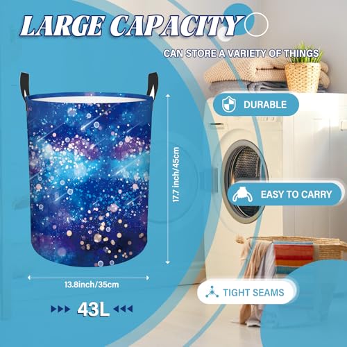 Laundry Hamper, 43L Round Universe Sky Laundry Basket - color: blue