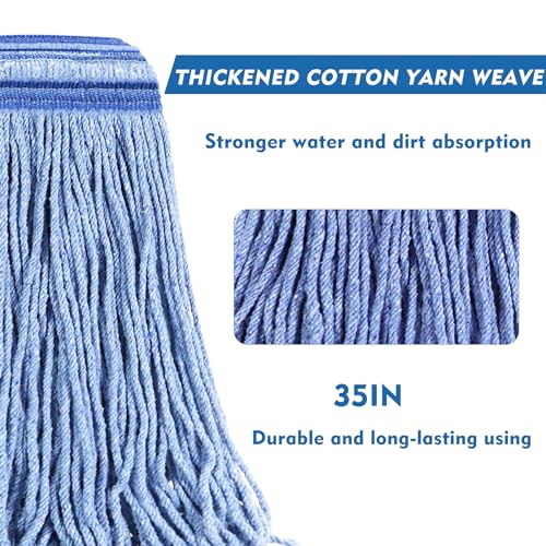24 oz Loop-End Cotton Mop Head, Heavy Duty Mop Refill with 6 Inch Headband, Replacement Head for Home, Industrial & Commercial Use (Blue) - color: 24oz-blue