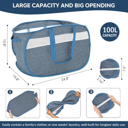 100L Collapsible Laundry Baskets, Foldable Dual Handles Laundry Hamper Blue - color: 100L Blue