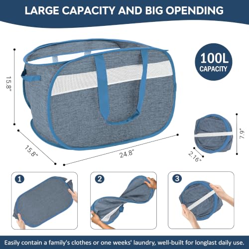 100L Collapsible Laundry Baskets, Foldable Dual Handles Laundry Hamper Blue - color: 100L Blue
