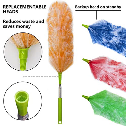 4 Pack Washable Electrostatic Duster, Extendable Pole 25" to 55", Feather Duster for Cleaning, Electrostatic Feather Duster