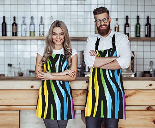 EKOBLA Zebra Aprons Colorful Animal Pattern Abstract Art Curve Drawing Stripes Fashion Waterproof Resistant Chef Cooking Kitchen BBQ Adjustable Aprons for Women Men 27x31 Inch - color: Multi-a12