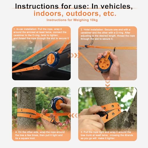 Portable Travel Clothesline, 13.4 ft Retractable Clothes Line with 6 Foldable Hangers & Storage Bag, Adjustable Laundry Drying Rope for Cruise Ship, Camping, Hotel, RV, Indoor & Outdoor