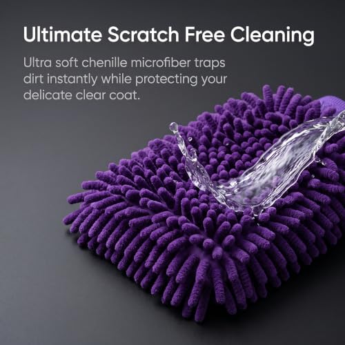 Purple Microfiber Car Wash Mitt – Thickened Chenille Cleaning Glove for Car Windows & Detailing, Dual Use Wet/Dry - color: Purple