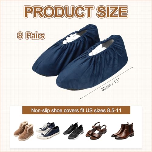 PATIKIL Reusable Shoe Covers, Non-Slip Shoe Protectors Cover Polyester Washable Foot Boot Covering - color: Dark Blue, size: 12 inch