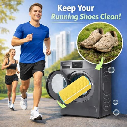 Shoe Washing Machine Bags with Hidden Zipper, 360° Clean Shoe Bag Sneaker - color: Yellow