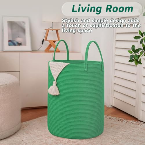 JMvicyroam 80L Cotton Rope Laundry Basket Hamper, Dark Green - color: Dark Green, size: 80L