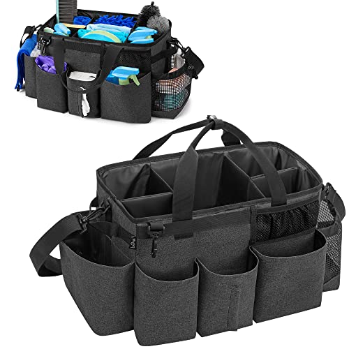 LoDrid Wearable Cleaning Caddy Bag with 4 Foldable Dividers, Black - color: Black