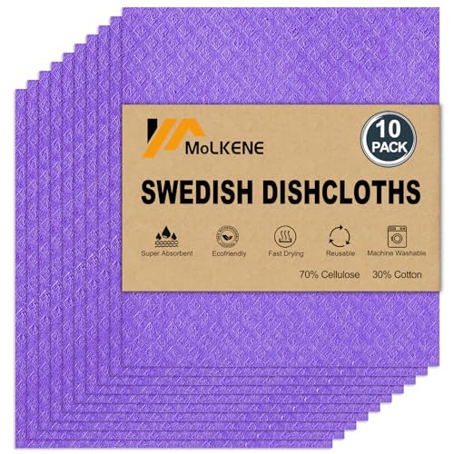 MoLKENE Swedish Dishcloths for Kitchen, 10 Pack Reusable Paper Towels - color: 10 Pack Purple, size: 10 Pack