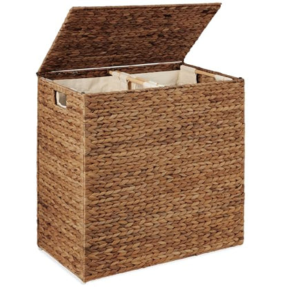 Best Choice Products Large Laundry Hamper with Lid, Natural Handwoven Hyacinth Laundry Basket, W/Removeable & Washable Liner Bag, Portable, Handles, 30 Gallon (114 liters) - Chestnut - color: Chestnut, size: Large, 114L