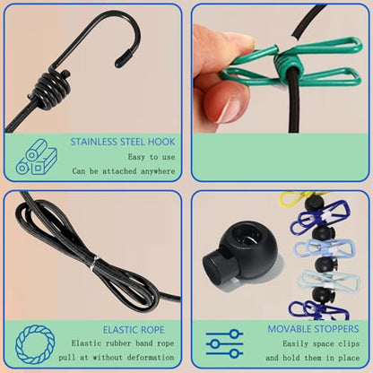 Retractable Portable Travel Clothesline, Including 12 Clothes Clips, 13 Positioning Beads, Hanging at Will, Suitable for Indoor and Outdoor, Balcony, Outdoor Camping Accessories