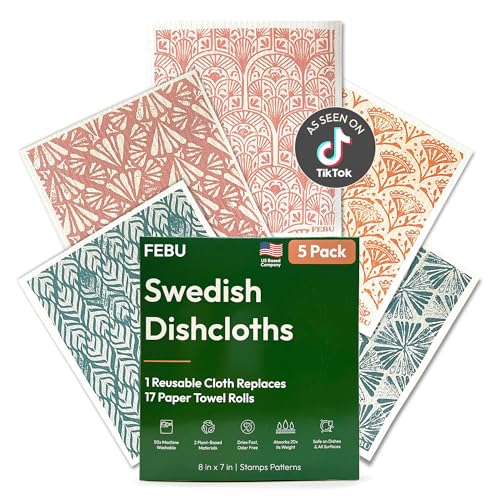 FEBU Swedish Dishcloths for Kitchen, 5 Pack, Stamps - color: Stamps
