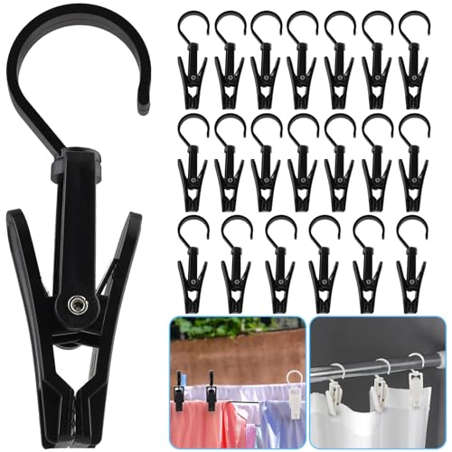 20pcs Laundry Hooks with Clips,Rotatable Super Strong Home Travel Clip - color: Black