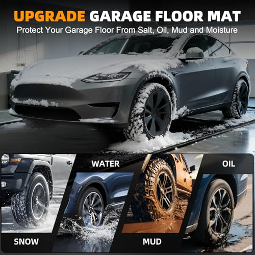 7'9"x18' Garage Floor Mat, Heavy Duty Containment Mat with a Squeegee Waterproof PVC Non-Slip Durable Protection from Snow, Rain and Mud, for Cars SUVs Trucks Parking Garages, Black - size: 7'9"x18'
