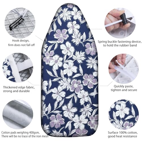 Small Ironing Board Cover Scorch Resistant, Table top Ironing Cover with Padding Heat Reflective Heavy Duty Pad(White Purple Flower, 12.5"x32") - color: White Purple Flower