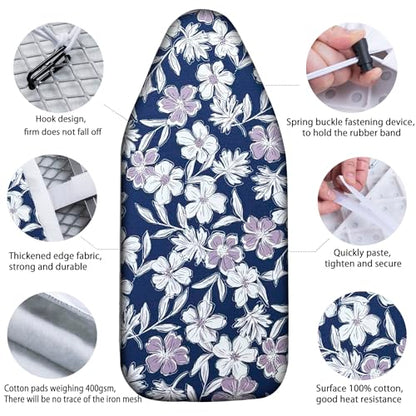 Small Ironing Board Cover Scorch Resistant, Table top Ironing Cover with Padding Heat Reflective Heavy Duty Pad(White Purple Flower, 12.5"x32") - color: White Purple Flower