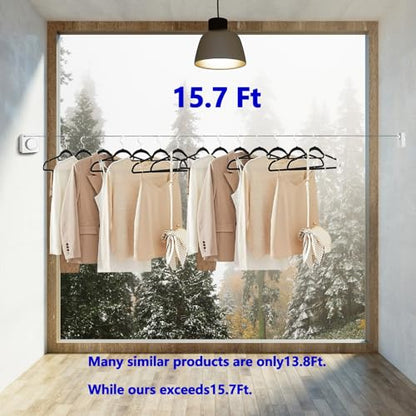 15.7Ft Retractable Clothesline Indoor is Also an Anti-sag Retractable Clothesline Outdoor,Stainless Steel Wire Laundry line Retractable for Drying Clothes ，with 12 Clip (White) - color: White