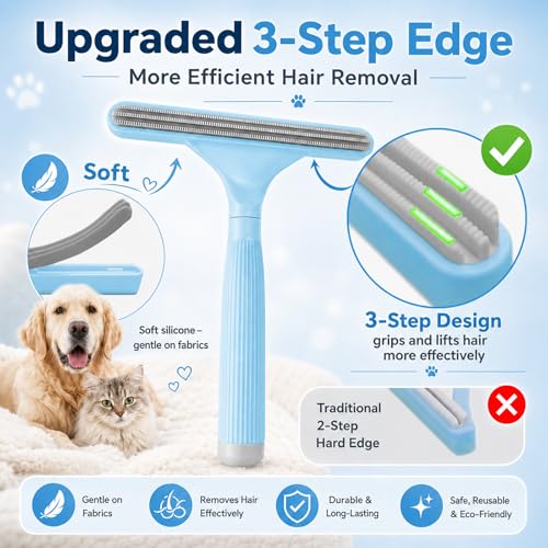 2 Pack Reusable Pet Hair Remover and Fabric Lint Scraper Set, Blue - color: Blue