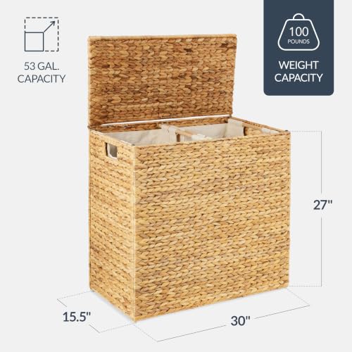 Best Choice Products X-Large Laundry Hamper with Lid, Natural Handwoven Hyacinth Laundry Basket, W/Removeable & Washable Liner Bag, Portable, Handles, 53 Gallon (200 liters) - Natural - color: Natural, size: X-Large, 200L