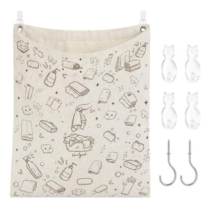 Cute Under Sink Door Organizer Reusable Linen Towel Bag Dish Rag Holder Wet Towel Hamper Cleaning Rag Storage for Kitchen Bathroom Cabinet Countertop Laundry