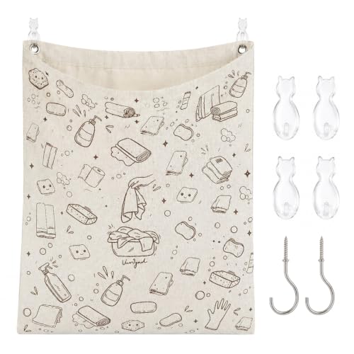 Cute Under Sink Door Organizer Reusable Linen Towel Bag Dish Rag Holder Wet Towel Hamper Cleaning Rag Storage for Kitchen Bathroom Cabinet Countertop Laundry
