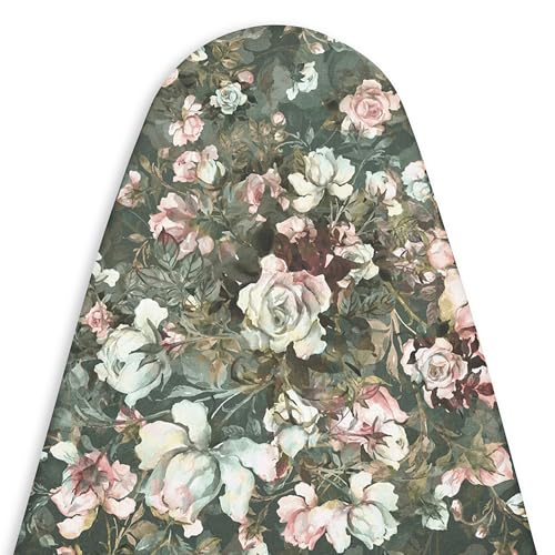 Encasa XO Ironing Board Cover and Pad, 42"x14" Medium, 4mm Felt - color: Green Roses, size: Medium