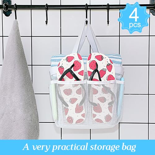 Hillban 4 Pcs Portable Mesh Shower Caddy, White - color: White