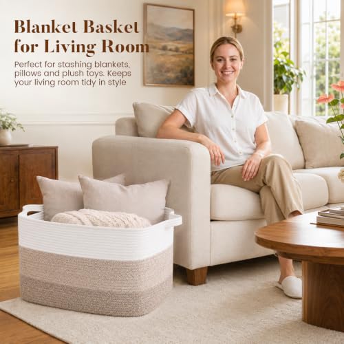 65L Large Woven Blanket Basket for Living Room, 19.7"x15.7"x11.8" - color: Gradient Yellow, size: 19.7"x15.7"x11.8"