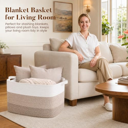 65L Large Woven Blanket Basket for Living Room, 19.7"x15.7"x11.8" - color: Gradient Yellow, size: 19.7"x15.7"x11.8"