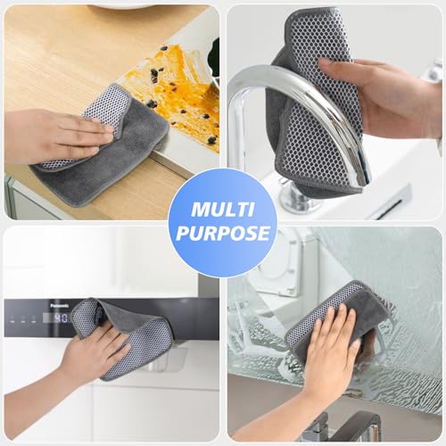 KinHwa Dish Cloths for Washing Dishes with Scrub Side, Microfiber Dish Rags - color: Gray, size: 7inchx7inch