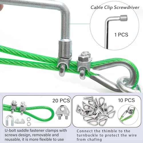 1/8" Clothes Line Outdoors, 100 ft PVC Coated Steel Cable Clip Kit - size: 1/8 IN x 100 FT