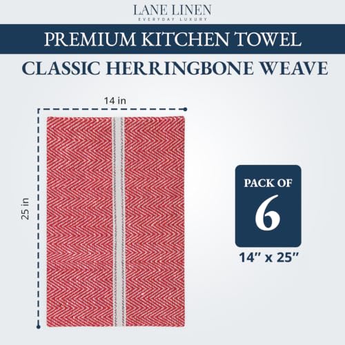 LANE LINEN Dish Drying Towels 100% Cotton Absorbent Lint-Free 6 Pack - color: 08: Red, size: 06 Pack
