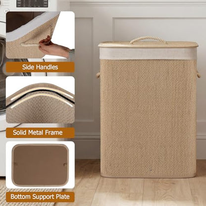 Giantex Bamboo Laundry Hamper with Lid, Removable Liner & Portable Handles - color: Natural Beige
