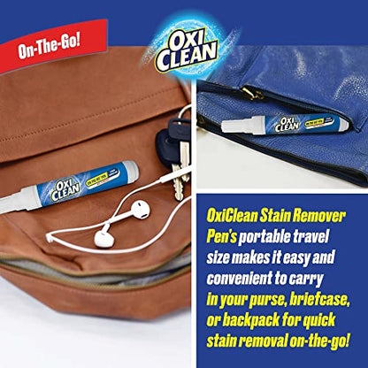 OxiClean On The Go Stain Remover Pen for Clothes, Portable Instant Stain Remover Stick with Scrubber Tip, Travel-Friendly Pen for Clothes Laundry, for Food Drink Cosmetics, 6 Count