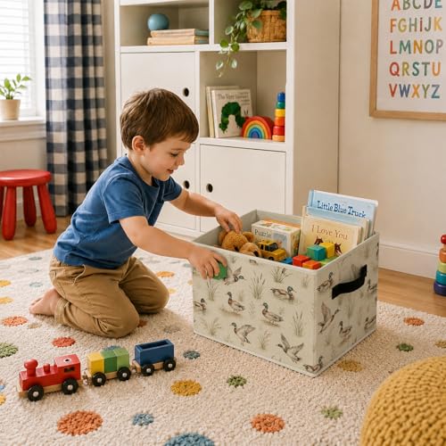 Mallard Duck Foldable Storage Bins with Handles, Rustic Ducks Animal Decorative Storage Basket for Organizing Clothes Tools Books, Duck Nursery Decor Gift for Boys Girls Bedroom Playroom - color: Mallard Duck