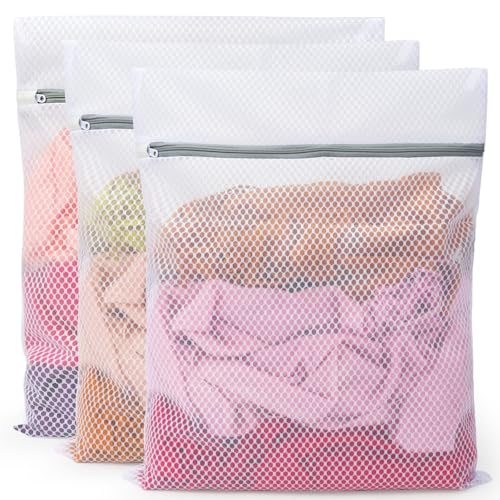Vivifying Large Mesh Laundry Bags for Washing Machine, 3 Pack 20"x16" Honeycomb Mesh Zipper Wash Bags for Delicates, Sportswear, Underwear & Everyday Clothing, Reusable & Durable Laundry Organizer - size: 3L(16" x 20")