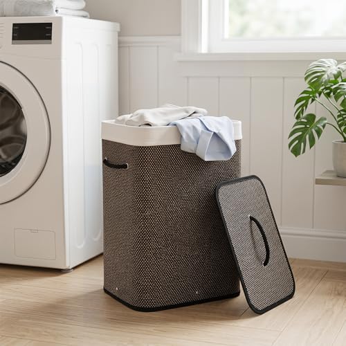 Giantex Bamboo Laundry Hamper with Lid, Removable Liner & Portable Handles - color: Dark Taupe