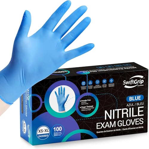 SwiftGrip Disposable Nitrile Exam Gloves, Blue, Latex Free, Medical Gloves for Cleaning, Food-Safe, Powder Free, Non-Sterile - size: X-Small